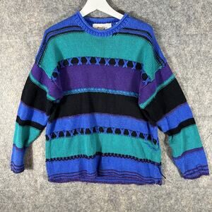 Jessica Tierney Women Sweater MED Colorblock 90s Vintage Heavy Knit Multi Color